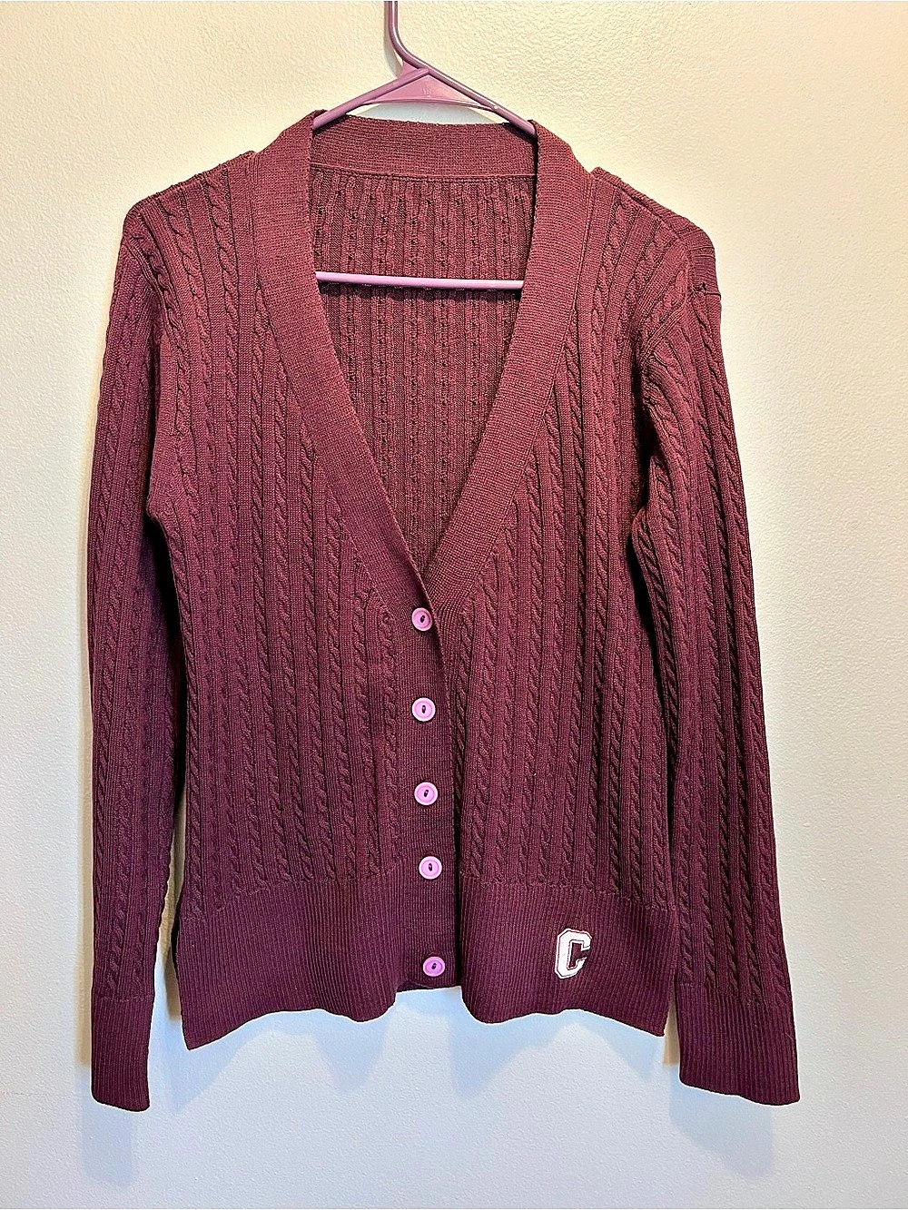 Emerson Street Clothing Cable Knit Cardigan in Purple S/M